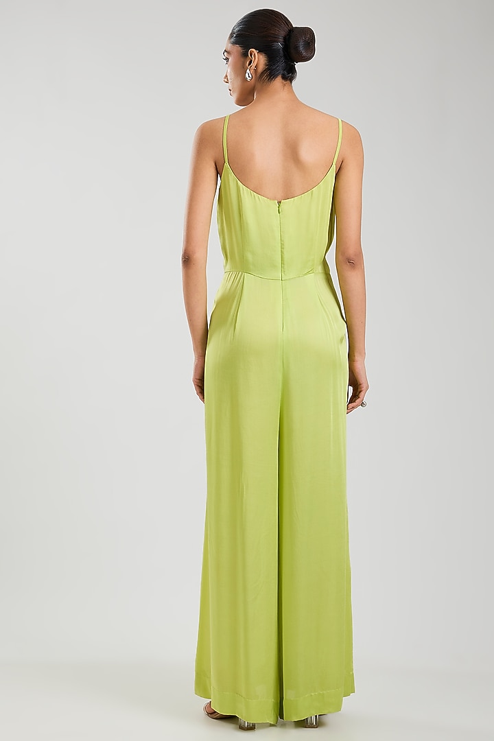 Green Blended Satin Jumpsuit by Dilnaz Karbhary at Pernia's Pop Up Shop