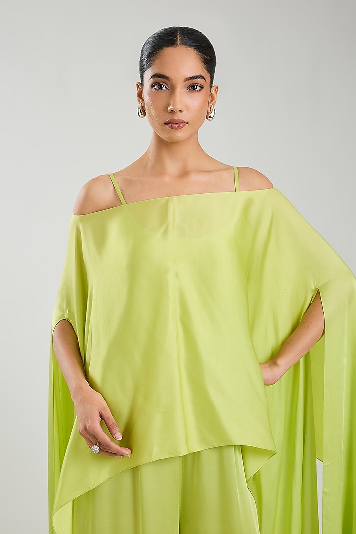 Green Blended Satin Jumpsuit by Dilnaz Karbhary at Pernia's Pop Up Shop