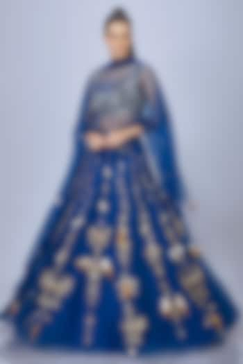 Sapphire Blue Net Dupatta by Dilnaz Karbhary at Pernia's Pop Up Shop