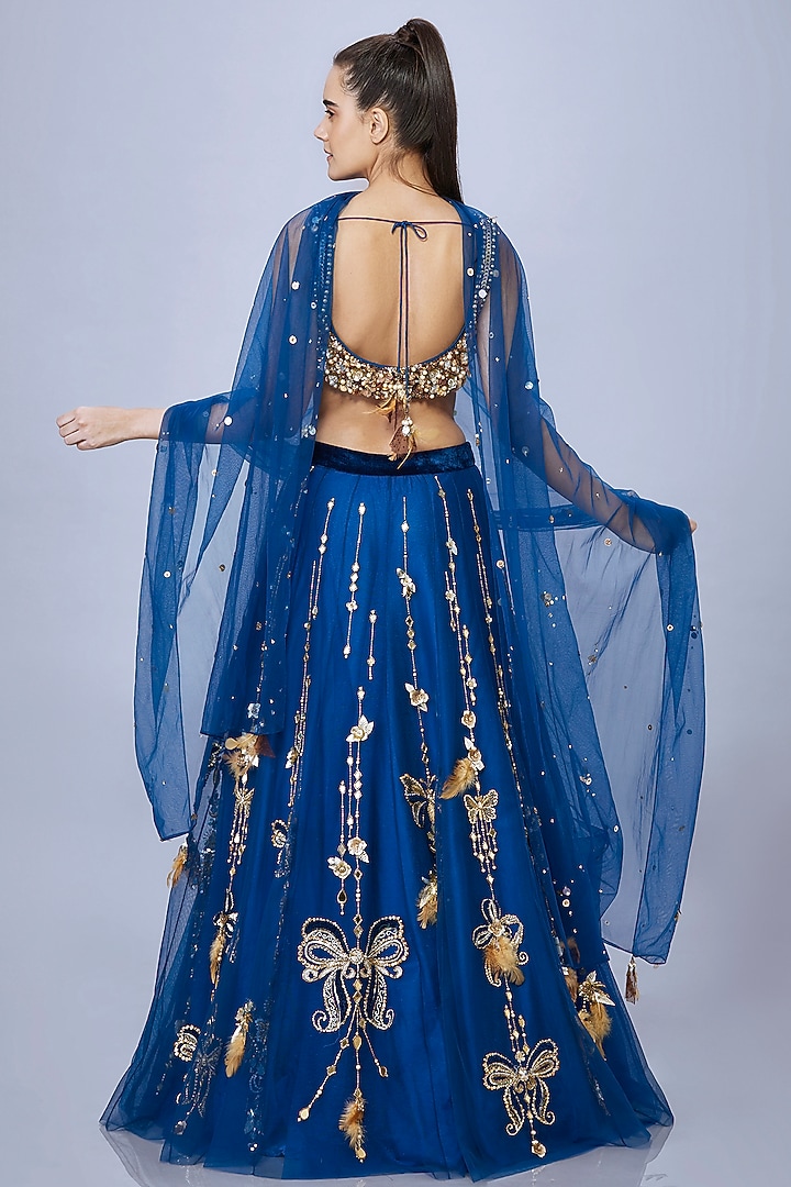 Sapphire Blue Net Dupatta by Dilnaz Karbhary at Pernia's Pop Up Shop