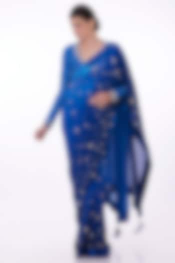 Blue Georgette Shaded Reception Saree Set by Dilnaz Karbhary at Pernia's Pop Up Shop