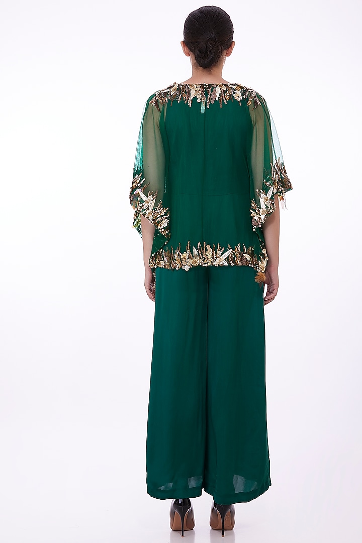 Green Blended Satin Jumpsuit by Dilnaz Karbhary at Pernia's Pop Up Shop