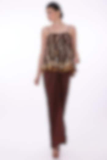 Chocolate Brown Net & Polyester Satin Sequins Embroidered Camisole Top by Dilnaz Karbhary