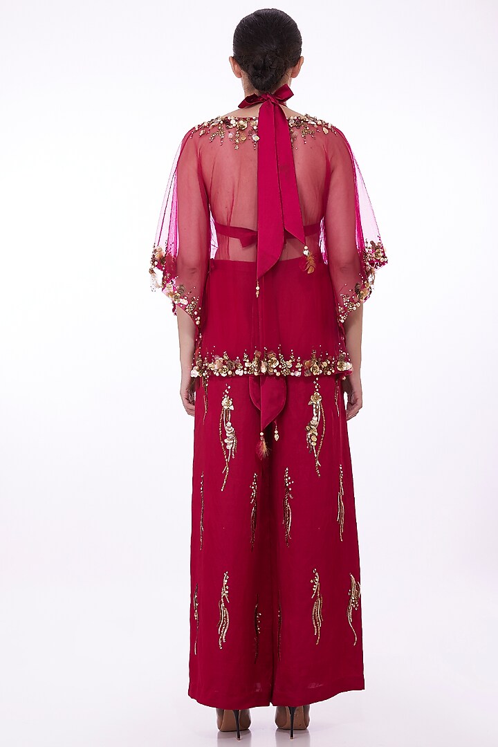 Ruby Pink Net Sequins Hand Embroidered Kaftan by Dilnaz Karbhary at Pernia's Pop Up Shop