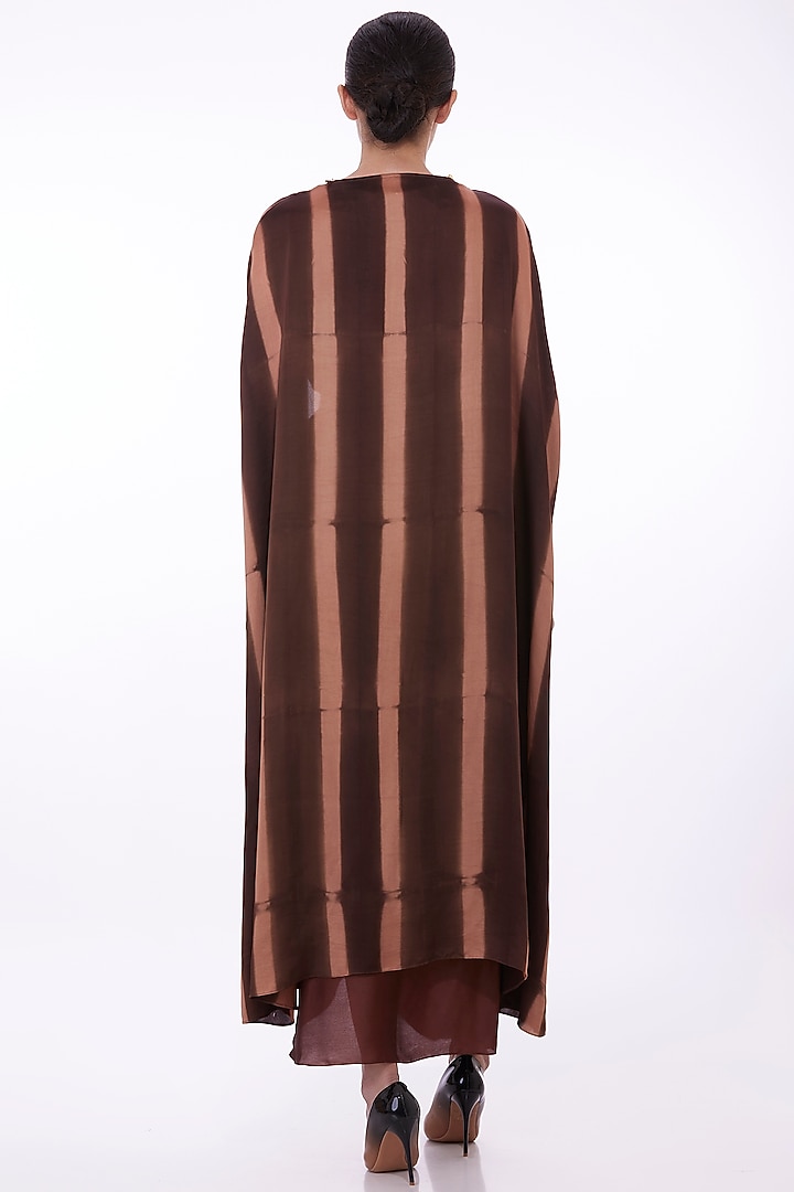 Brown Blended Satin Embellished Cape Set by Dilnaz Karbhary at Pernia's Pop Up Shop