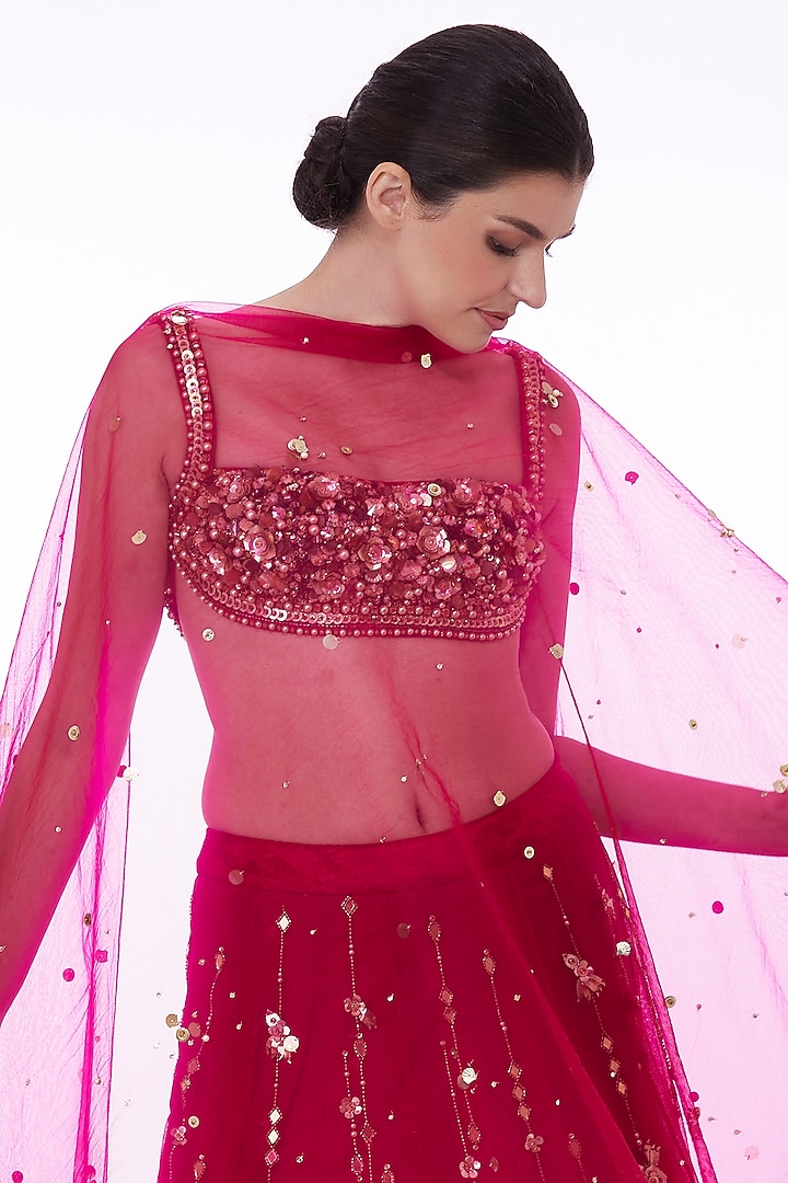 Pink Net Sequins Embroidered Dupatta by Dilnaz Karbhary at Pernia's Pop Up Shop