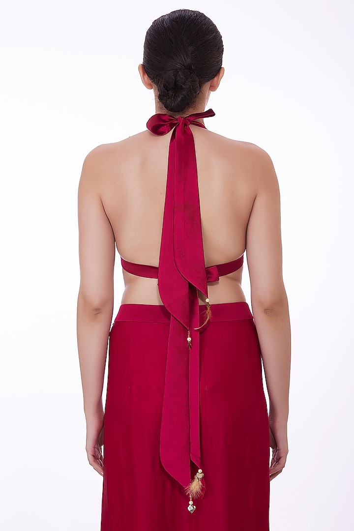 Pink Net & Polyester Satin Sequins Embroidered Bikini Blouse by Dilnaz Karbhary at Pernia's Pop Up Shop