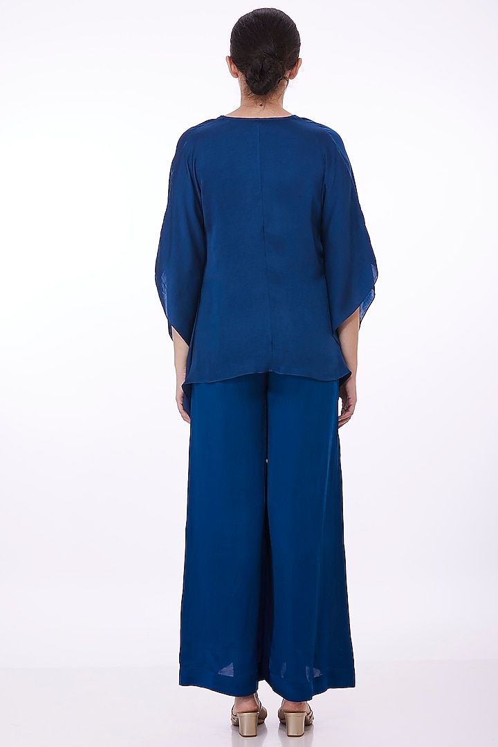 Sapphire Blue Blended Satin Kaftan by Dilnaz Karbhary at Pernia's Pop Up Shop