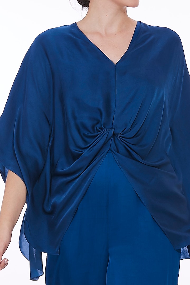 Sapphire Blue Blended Satin Kaftan by Dilnaz Karbhary at Pernia's Pop Up Shop