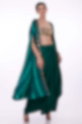 Emerald Green Blended Satin Embellished Tie-Dye Cape Set by Dilnaz Karbhary at Pernia's Pop Up Shop