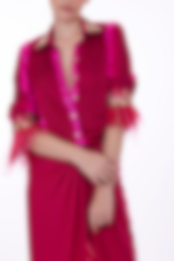 Ruby Pink Blended Lycra Draped Skirt by Dilnaz Karbhary