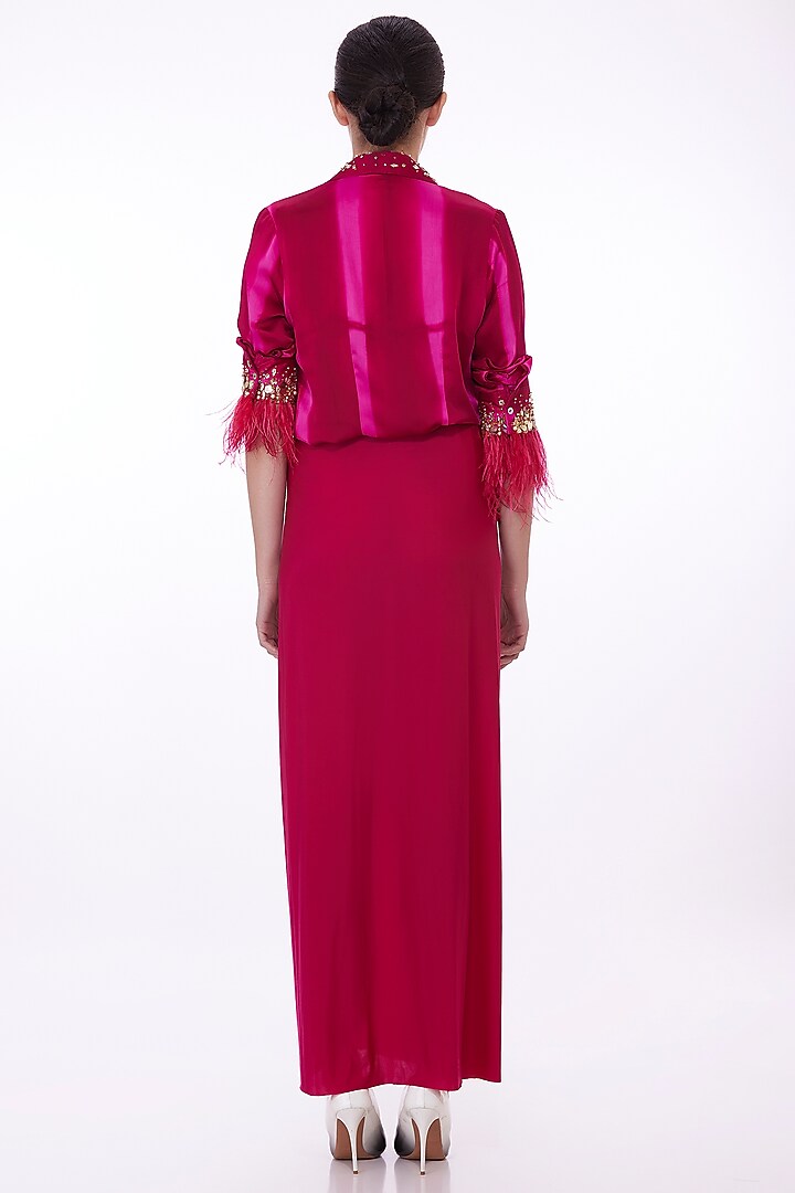 Ruby Pink Blended Lycra Draped Skirt by Dilnaz Karbhary at Pernia's Pop Up Shop