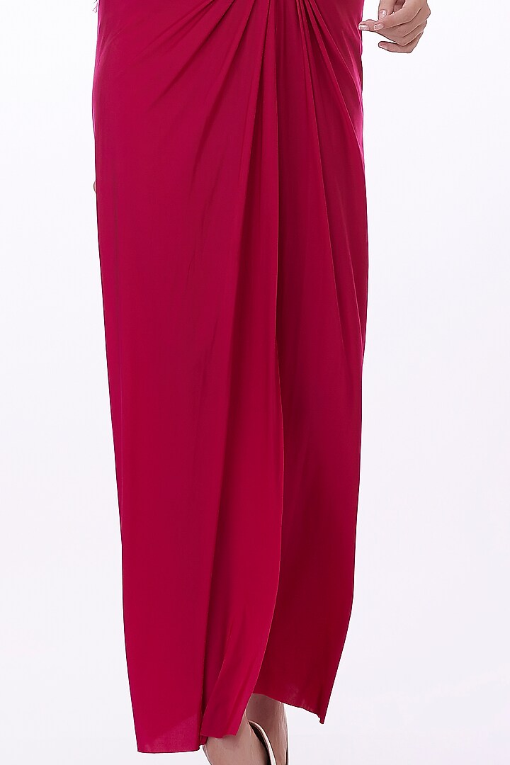 Ruby Pink Blended Lycra Draped Skirt by Dilnaz Karbhary at Pernia's Pop Up Shop
