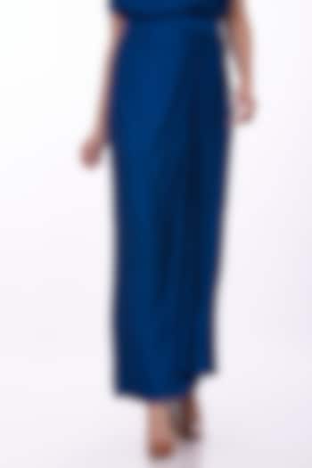 Sapphire Blue Blended Satin Draped Skirt by Dilnaz Karbhary