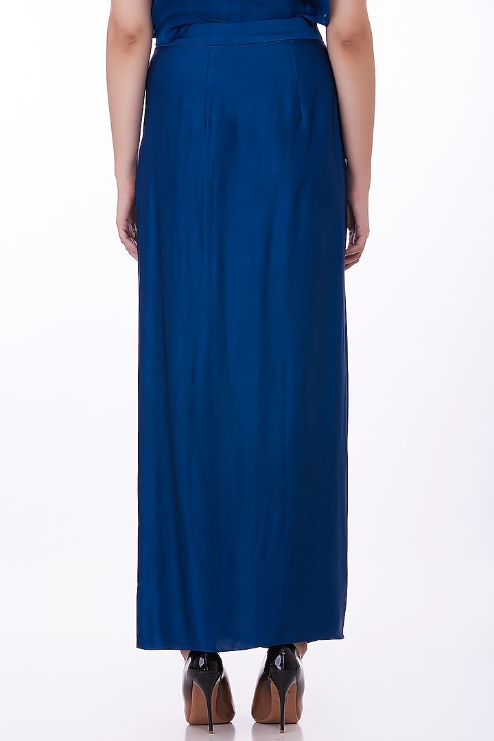 Sapphire Blue Blended Satin Draped Skirt by Dilnaz Karbhary at Pernia's Pop Up Shop