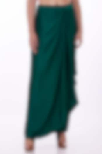 Emerald Green Blended Satin Draped Skirt by Dilnaz Karbhary
