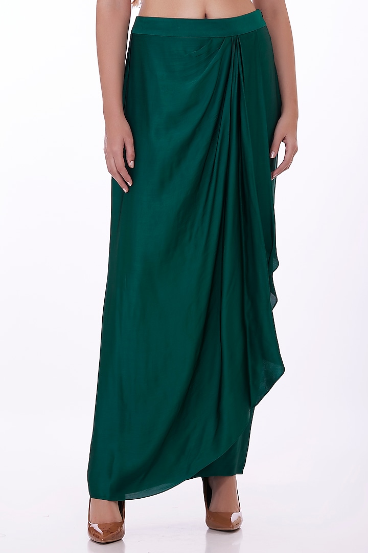 Emerald Green Blended Satin Draped Skirt by Dilnaz Karbhary