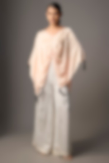 Light Peach Blended Satin Draped Kaftan by Dilnaz Karbhary at Pernia's Pop Up Shop