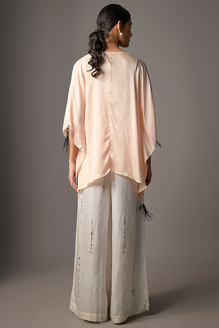Light Peach Blended Satin Draped Kaftan by Dilnaz Karbhary at Pernia's Pop Up Shop