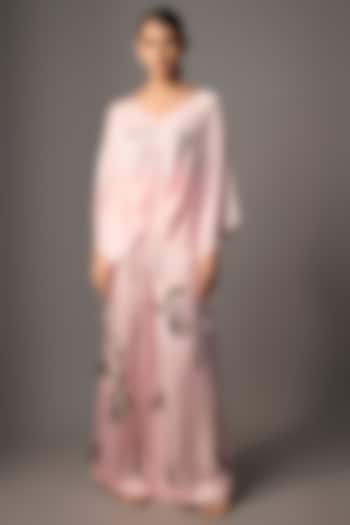 Light Pink Blended Satin Kaftan by Dilnaz Karbhary at Pernia's Pop Up Shop