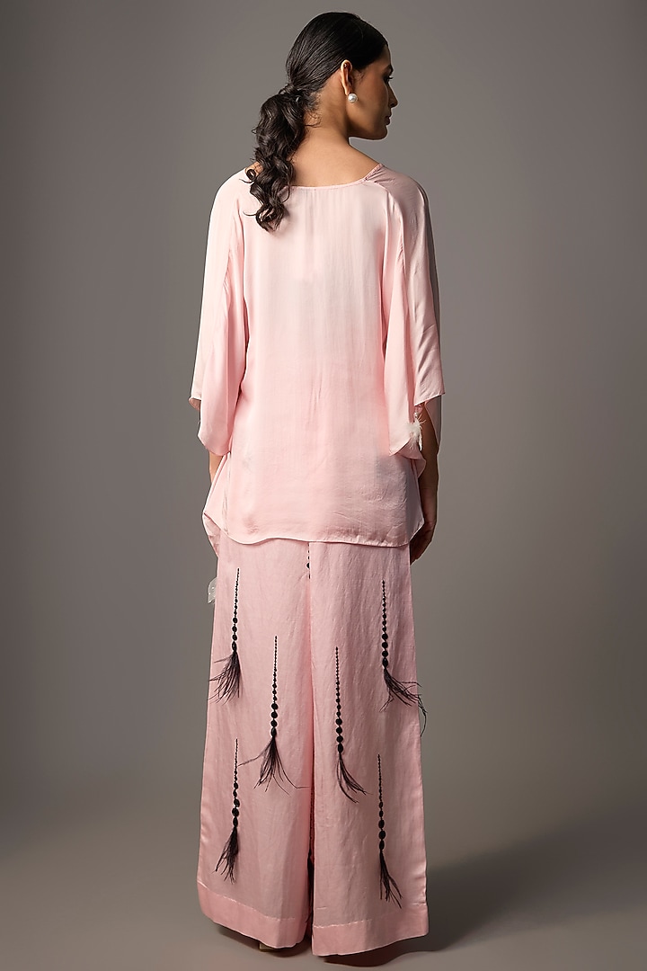 Light Pink Blended Satin Kaftan by Dilnaz Karbhary at Pernia's Pop Up Shop