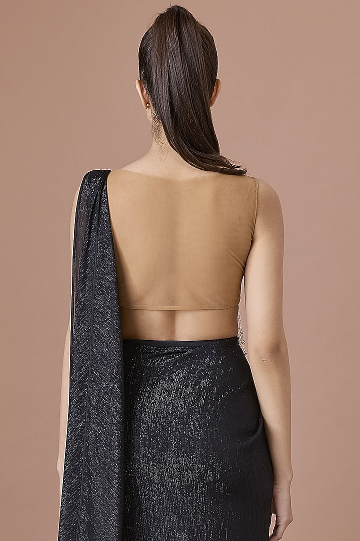 Nude Net & Blended Satin Hand Embroidered Blouse by Dilnaz Karbhary at Pernia's Pop Up Shop