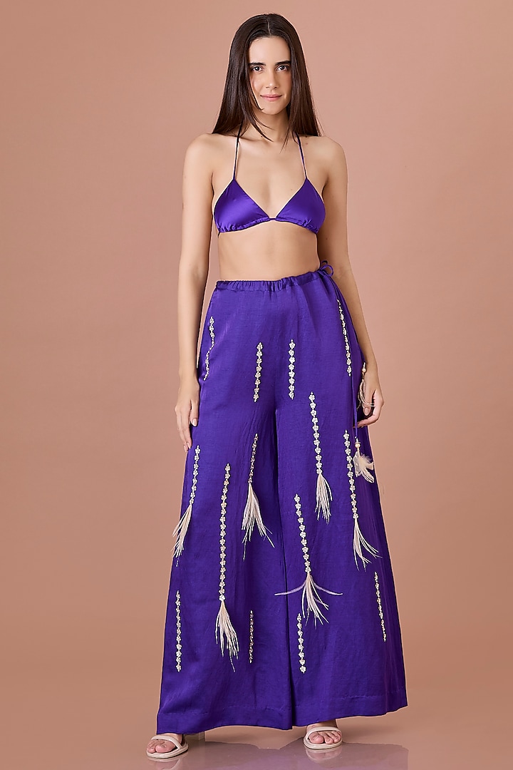 Purple Blended Satin Bikini Top by Dilnaz Karbhary at Pernia's Pop Up Shop