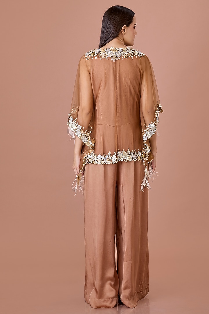 Chocolate Brown Blended Satin Jumpsuit With Kaftan by Dilnaz Karbhary at Pernia's Pop Up Shop