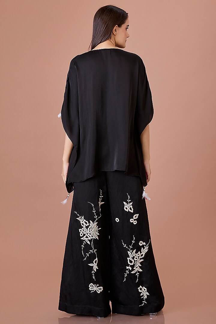 Black Blended Satin Draped Kaftan by Dilnaz Karbhary at Pernia's Pop Up Shop