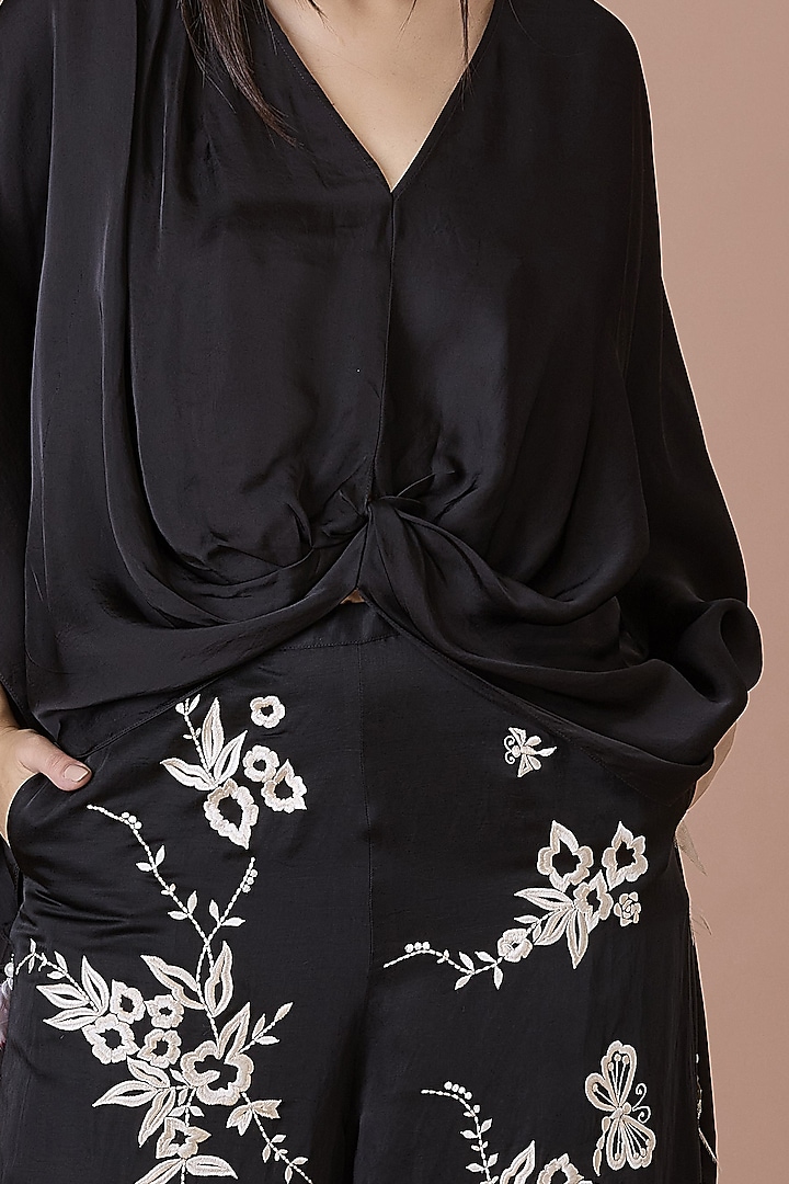 Black Blended Satin Draped Kaftan by Dilnaz Karbhary at Pernia's Pop Up Shop