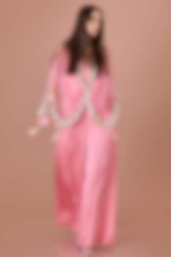 Rose Pink Blended Satin Jumpsuit With Kaftan by Dilnaz Karbhary at Pernia's Pop Up Shop