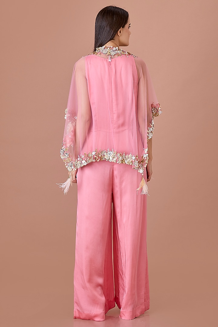 Rose Pink Blended Satin Jumpsuit With Kaftan by Dilnaz Karbhary at Pernia's Pop Up Shop
