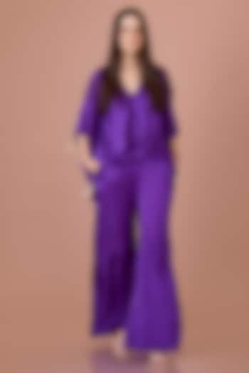 Purple Blended Satin Jumpsuit With Kaftan by Dilnaz Karbhary at Pernia's Pop Up Shop