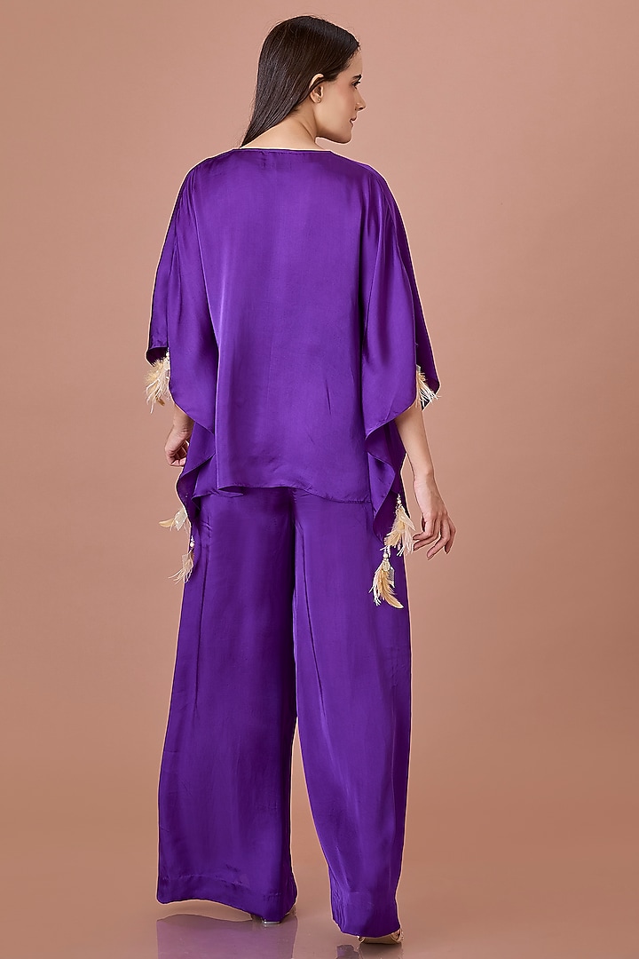 Purple Blended Satin Jumpsuit With Kaftan by Dilnaz Karbhary at Pernia's Pop Up Shop