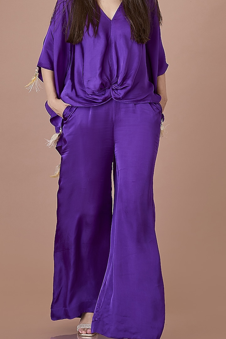 Purple Blended Satin Jumpsuit With Kaftan by Dilnaz Karbhary at Pernia's Pop Up Shop