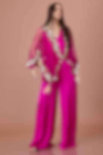 Jamun Colored Blended Satin Jumpsuit With Kaftan by Dilnaz Karbhary at Pernia's Pop Up Shop