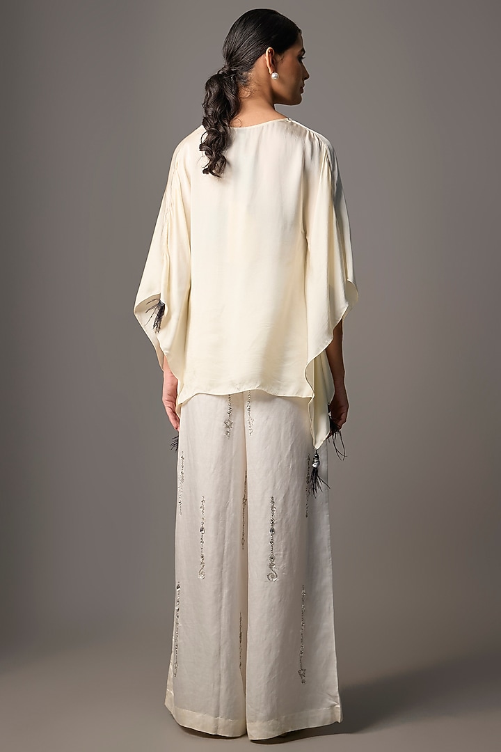 Cream Blended Satin Draped Kaftan by Dilnaz Karbhary at Pernia's Pop Up Shop