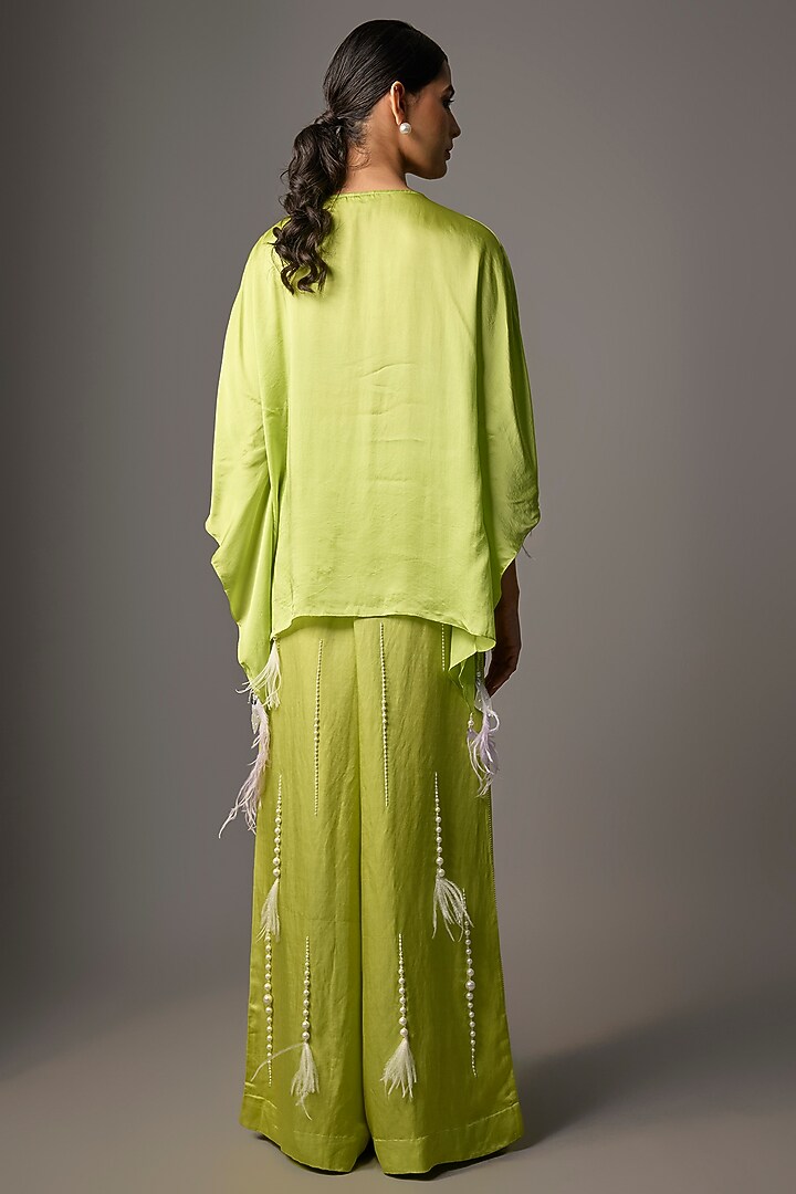 Pop Green Blended Satin Draped Kaftan by Dilnaz Karbhary at Pernia's Pop Up Shop