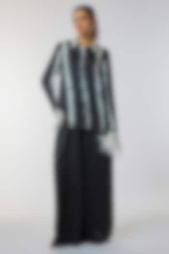 Black & Off-White Blended Satin Tie-Dye Shirt by Dilnaz Karbhary at Pernia's Pop Up Shop