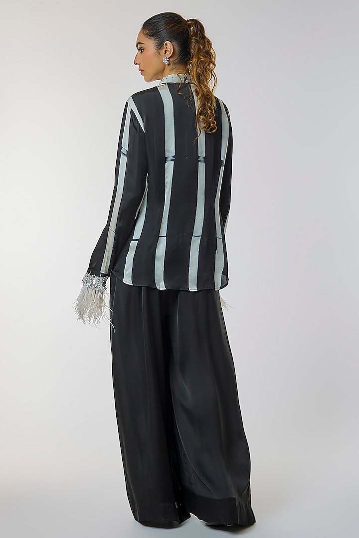 Black & Off-White Blended Satin Tie-Dye Shirt by Dilnaz Karbhary at Pernia's Pop Up Shop