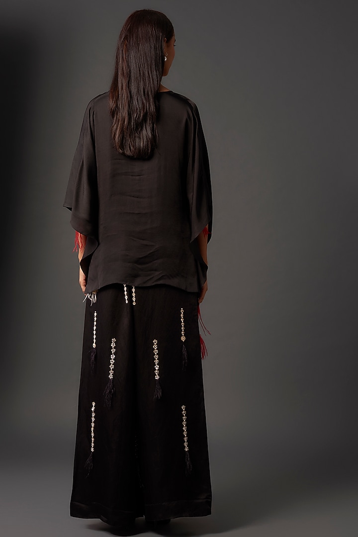 Black Blended Satin Kaftan by Dilnaz Karbhary at Pernia's Pop Up Shop