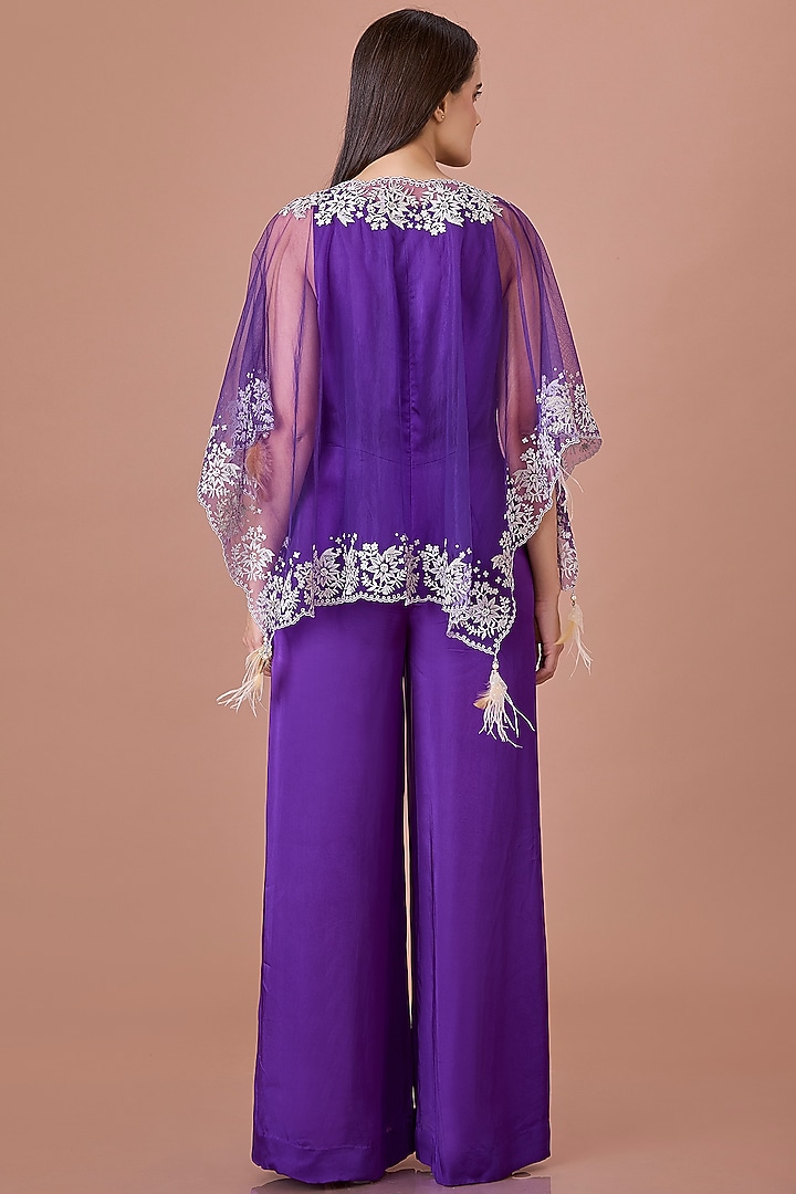 Purple Blended Satin Jumpsuit With Embroidered Kaftan by Dilnaz Karbhary at Pernia's Pop Up Shop