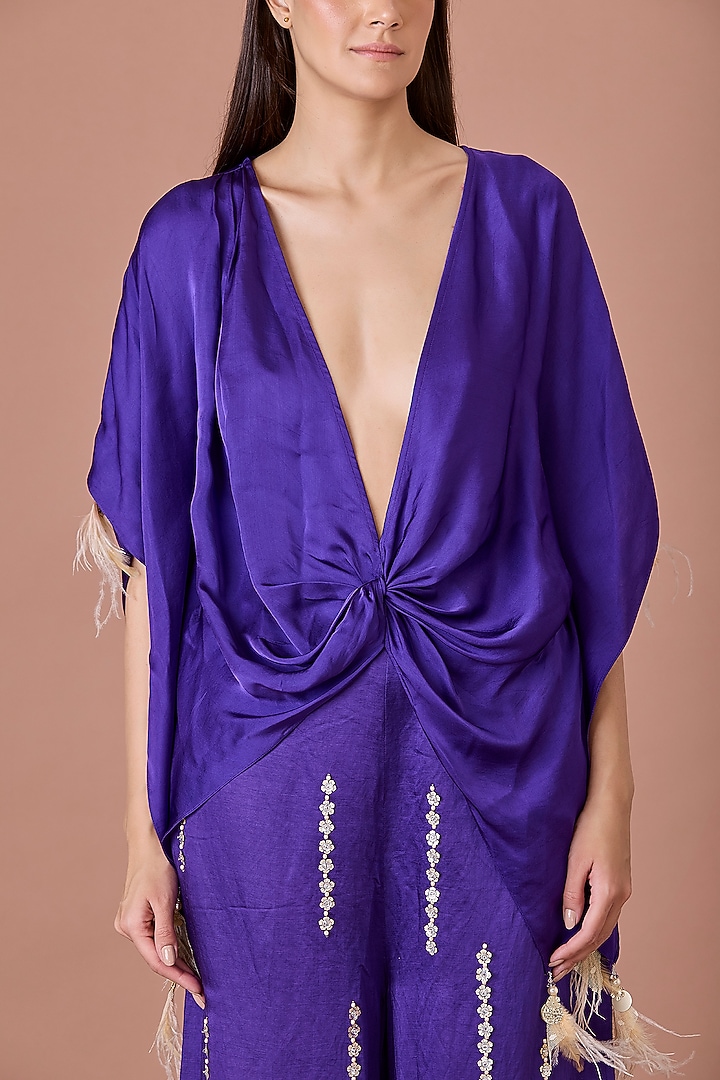 Purple Blended Satin Kaftan by Dilnaz Karbhary at Pernia's Pop Up Shop