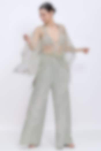 Ash Grey Net Hand Embroidered Draped Kaftan by Dilnaz Karbhary at Pernia's Pop Up Shop