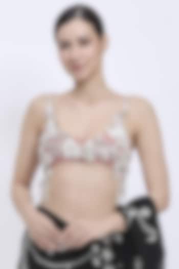 Old Rose Net & Polyester Satin Hand Embroidered Blouse by Dilnaz Karbhary at Pernia's Pop Up Shop