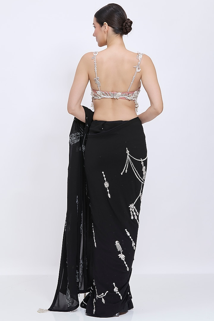 Old Rose Net & Polyester Satin Hand Embroidered Blouse by Dilnaz Karbhary at Pernia's Pop Up Shop