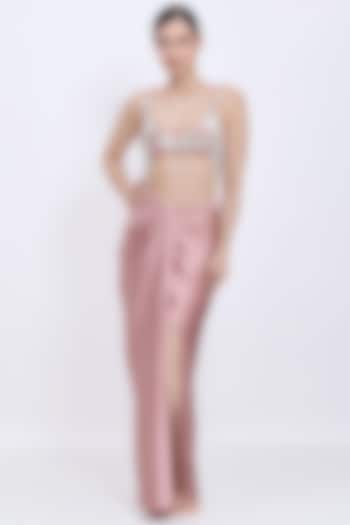Old Rose Milano Satin Draped Skirt by Dilnaz Karbhary at Pernia's Pop Up Shop