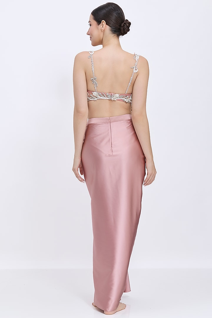 Old Rose Milano Satin Draped Skirt by Dilnaz Karbhary at Pernia's Pop Up Shop