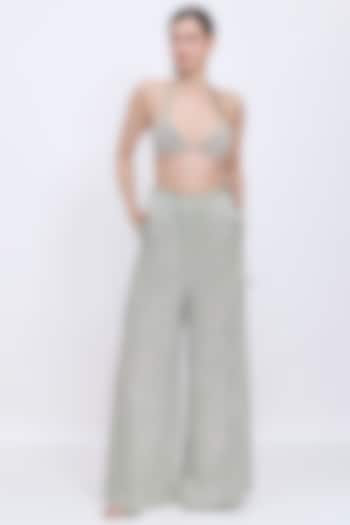 Sage Net & Polyester Satin Bikini by Dilnaz Karbhary at Pernia's Pop Up Shop