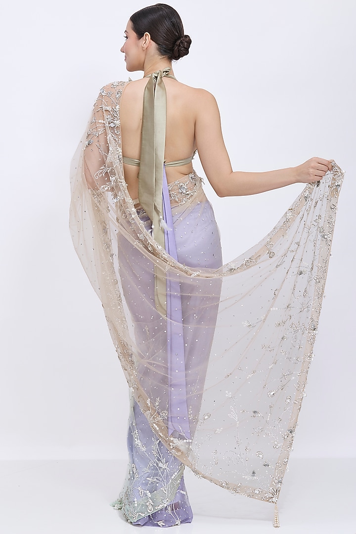 Sage Net & Polyester Satin Bikini by Dilnaz Karbhary at Pernia's Pop Up Shop